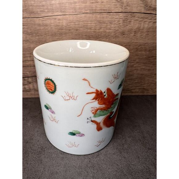 Vintage Porcelain Chinese Dragon Phoenix Mug 4” Tall Gold Rim - Picture 9 of 10